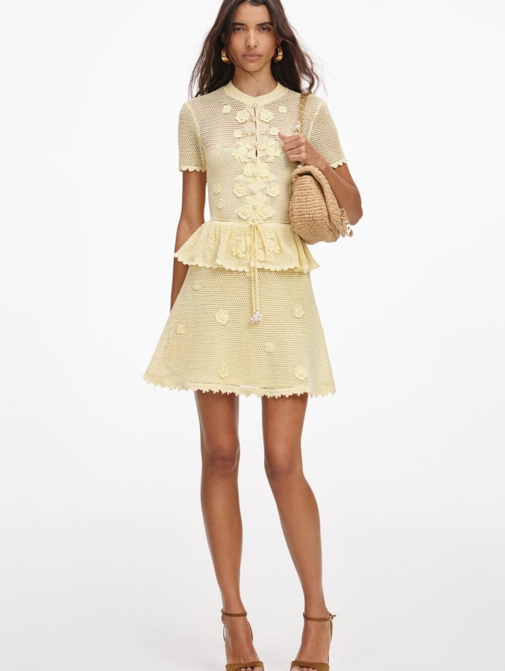 Self Portrait Yellow Floral Crochet Mini Dress